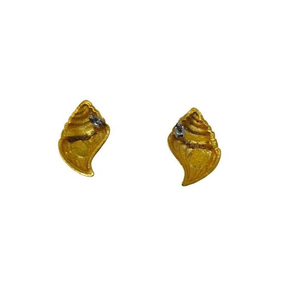 Vintage Kenneth J. Lane for Avon Shell-Shaped Clip-On Earrings | 1.50" | Gold-To - Picture 8 of 9